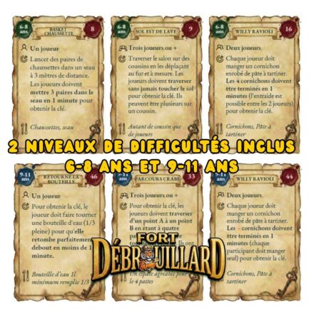Jeu à imprimer Fort Débrouillard : escape game 6-11 ans façon Fort Boyard. Cartes épreuves et énigmes