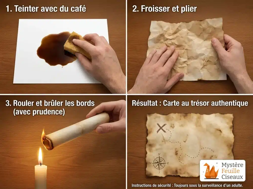 Schéma pour fabriquer une carte au trésor vieillie