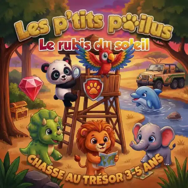Les ptits poilus - chasse au tresor - le rubis du soleil Les P'tits Poilus - Le rubis du soleil : Chasse au trésor savane (3-5 ans) 🌅