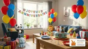 Décoration festive pour un anniversaire Pat' Patrouille avec gâteau et ballons
