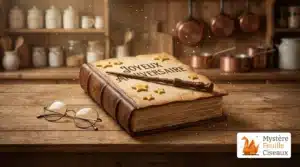 Gâteau d'anniversaire en forme de grimoire de sorcier avec baguette magique et étoiles dorées