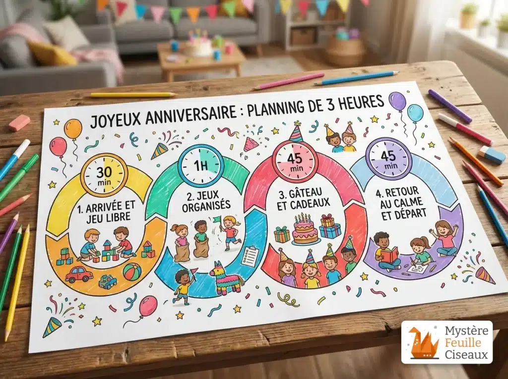 Planning type pour une fête d'anniversaire de 4 ans