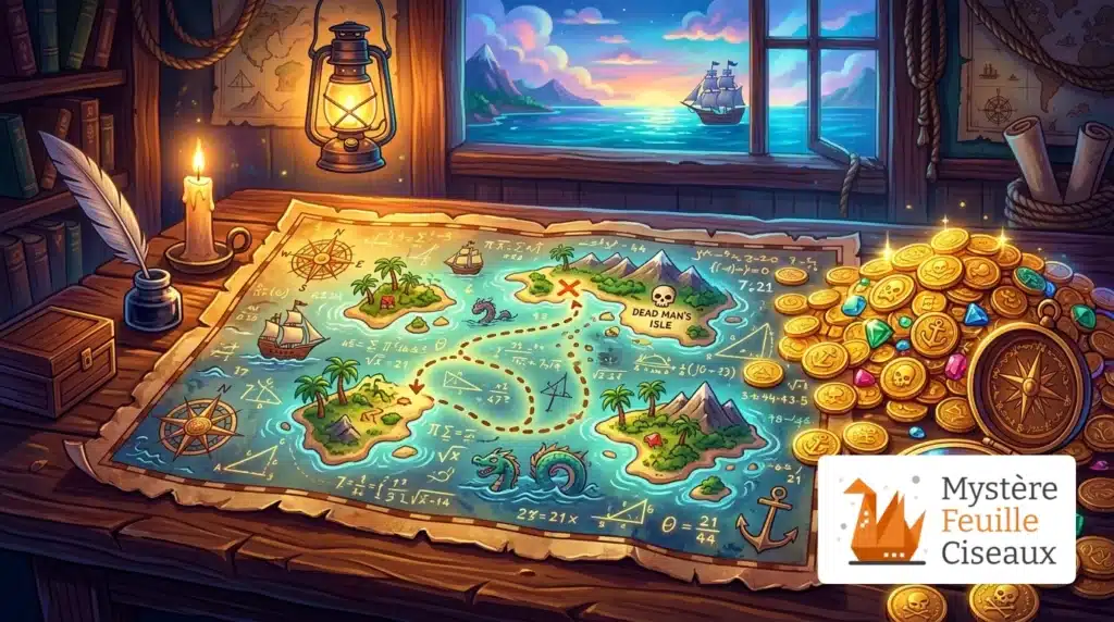 Carte au trésor de pirate avec des indices mathématiques cachés