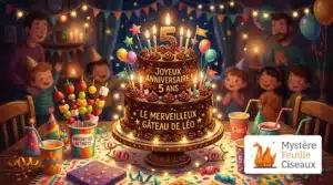 Goûter d'anniversaire avec gâteau au chocolat et fruits