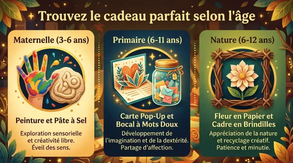 Tableau visuel des idées de bricolage par tranche d'âge pour la fête des mères