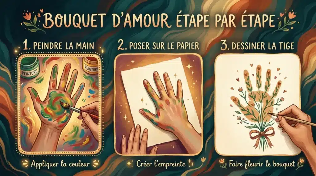 Infographie tutoriel pour réaliser un bouquet en empreinte de main pour la fête des mères