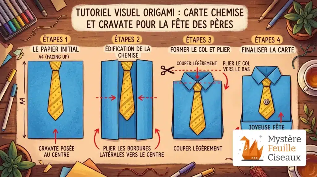 Tutoriel de pliage pour une carte origami chemise fête des pères