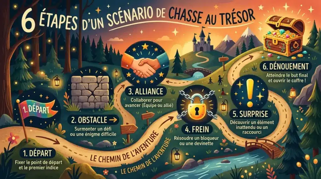 Les 6 étapes clés du scénario d'une chasse au trésor