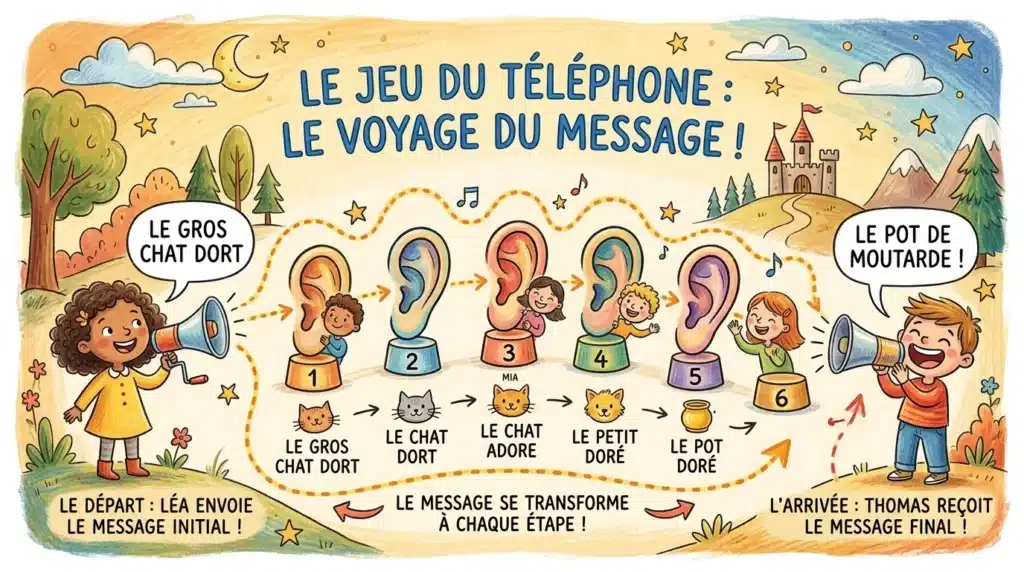 Schéma expliquant la déformation du message dans le téléphone arabe