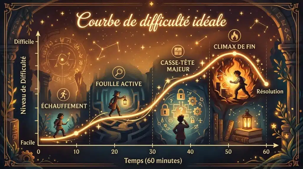 Graphique de la courbe de difficulté pour un jeu de piste adulte