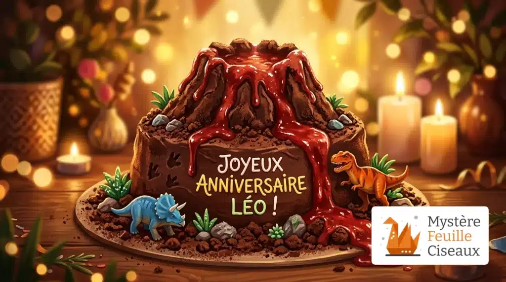 Gâteau d'anniversaire facile en forme de volcan pour thème dinosaure