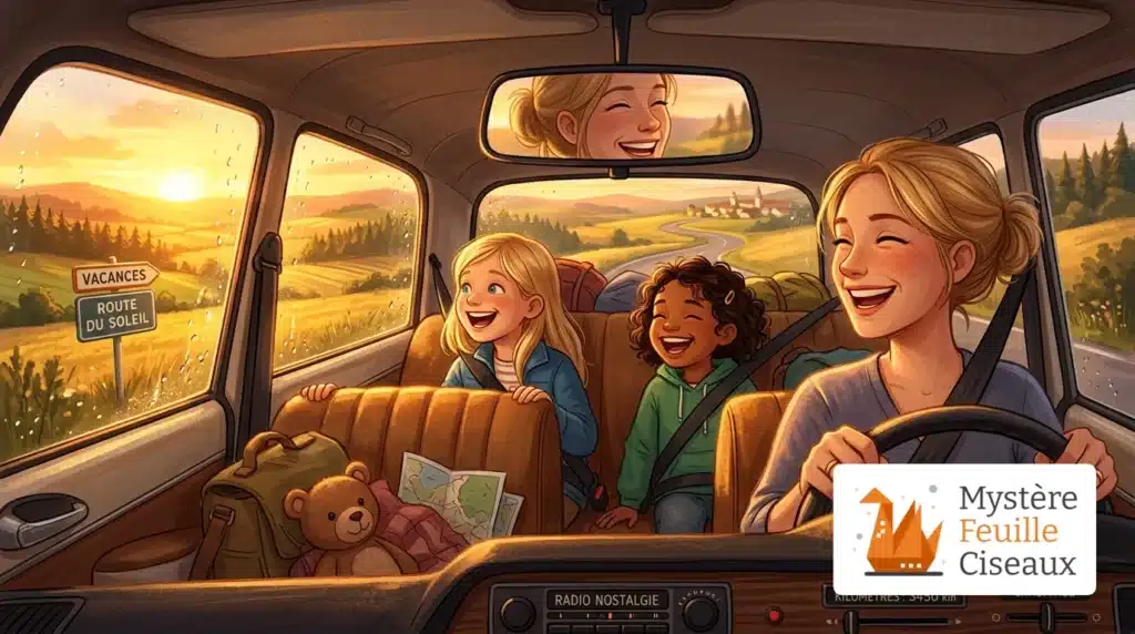 Famille jouant ensemble dans la voiture sur la route des vacances