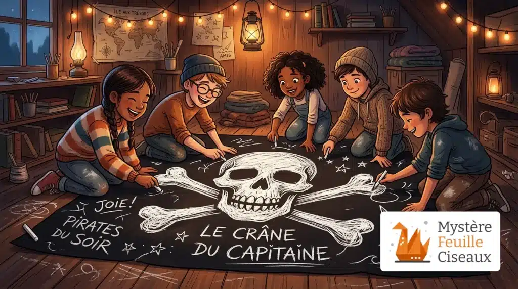 Enfants dessinant un pavillon pirate Jolly Roger