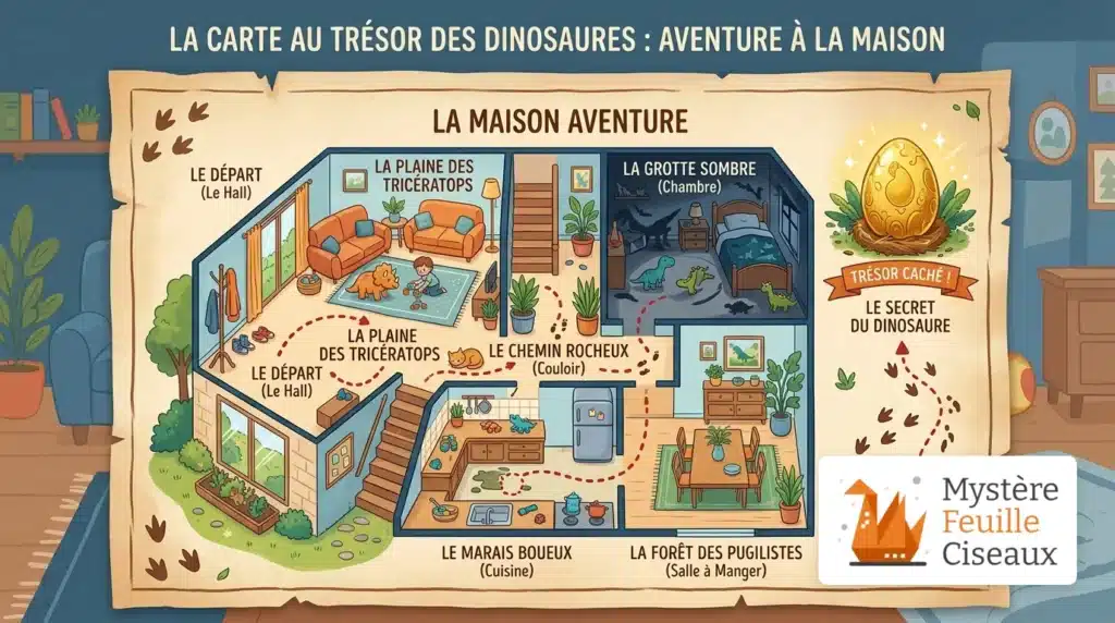 Plan d'une chasse au trésor dinosaure à la maison