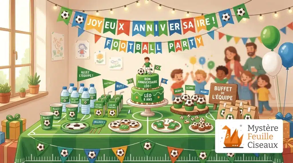 Décoration de table fait maison pour un anniversaire sur le thème du football