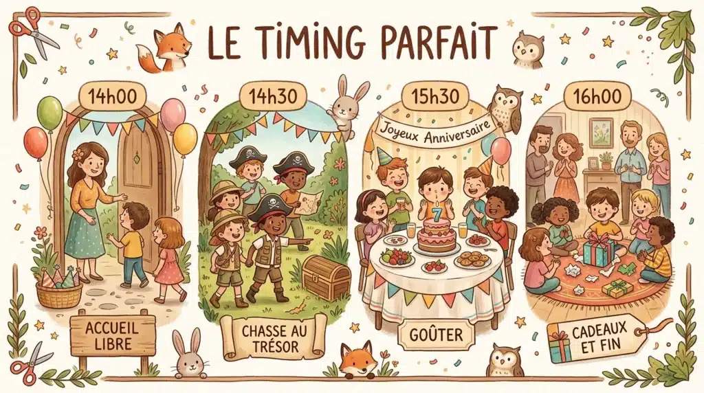 Infographie du planning d'anniversaire de 2 heures pour enfants